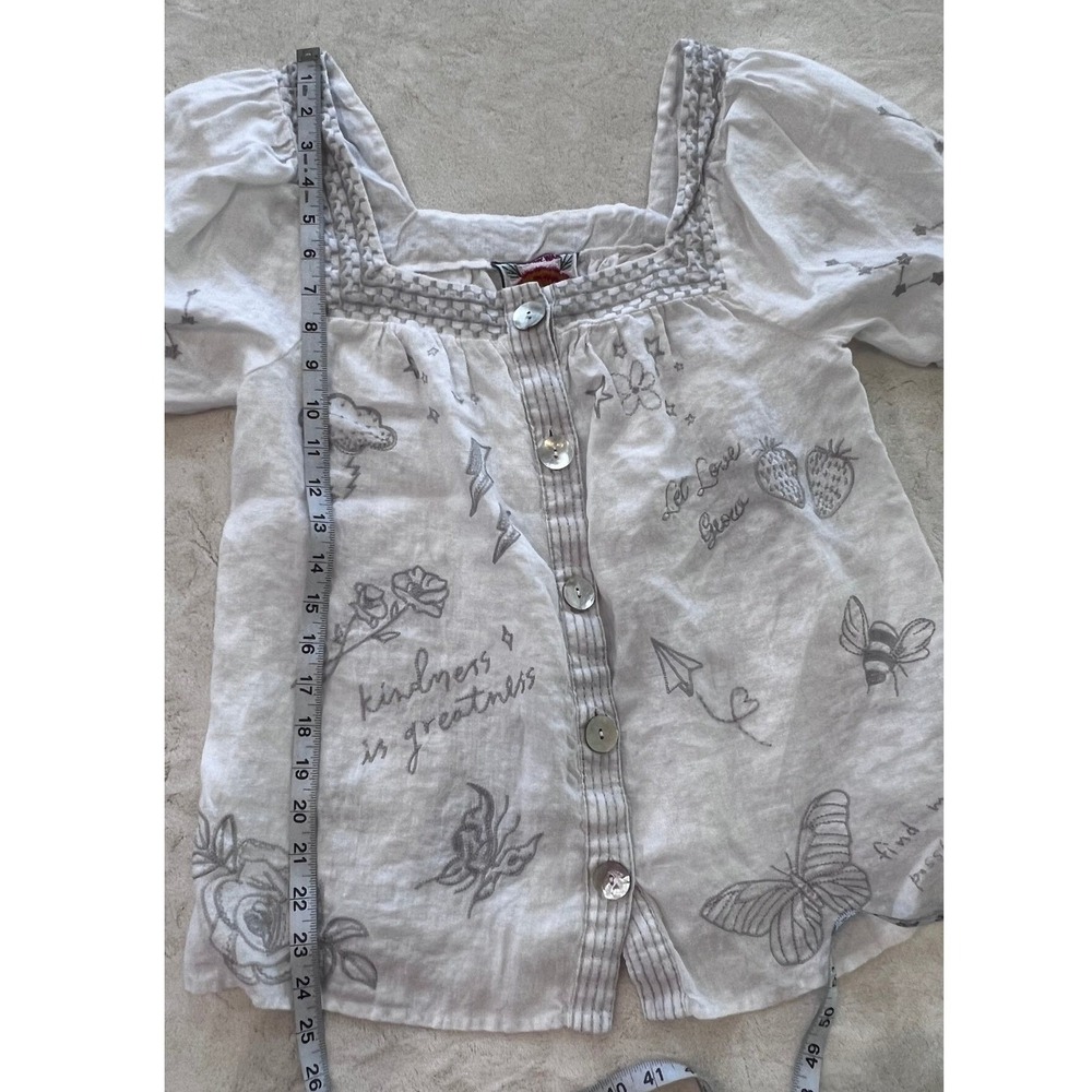 Johnny Was Sovanna Wander White Cotton Embroidered Puff Sleeve Blouse Small - Picture 6 of 10